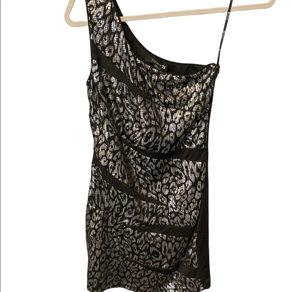 Forever 21 Little Cheetah Patterned One Shoulder Sparkly Dress, Size S/P - Picture 1 of 8